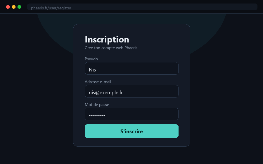Formulaire d'inscription au compte web